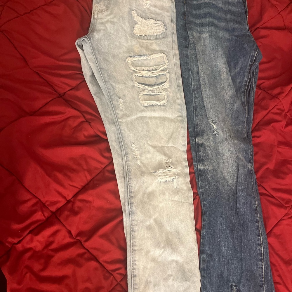 Forever 21 Two-Tone Skinny Jeans - Light Blue and Dark Blue
